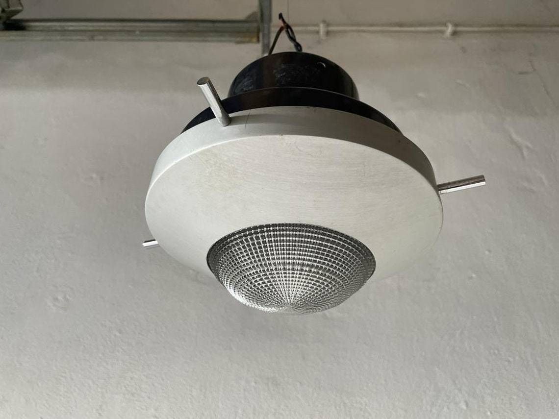 Very Rare Black And White Industrial Flush Mount Light, In Style Of Stilnovo, 1960s, Italy