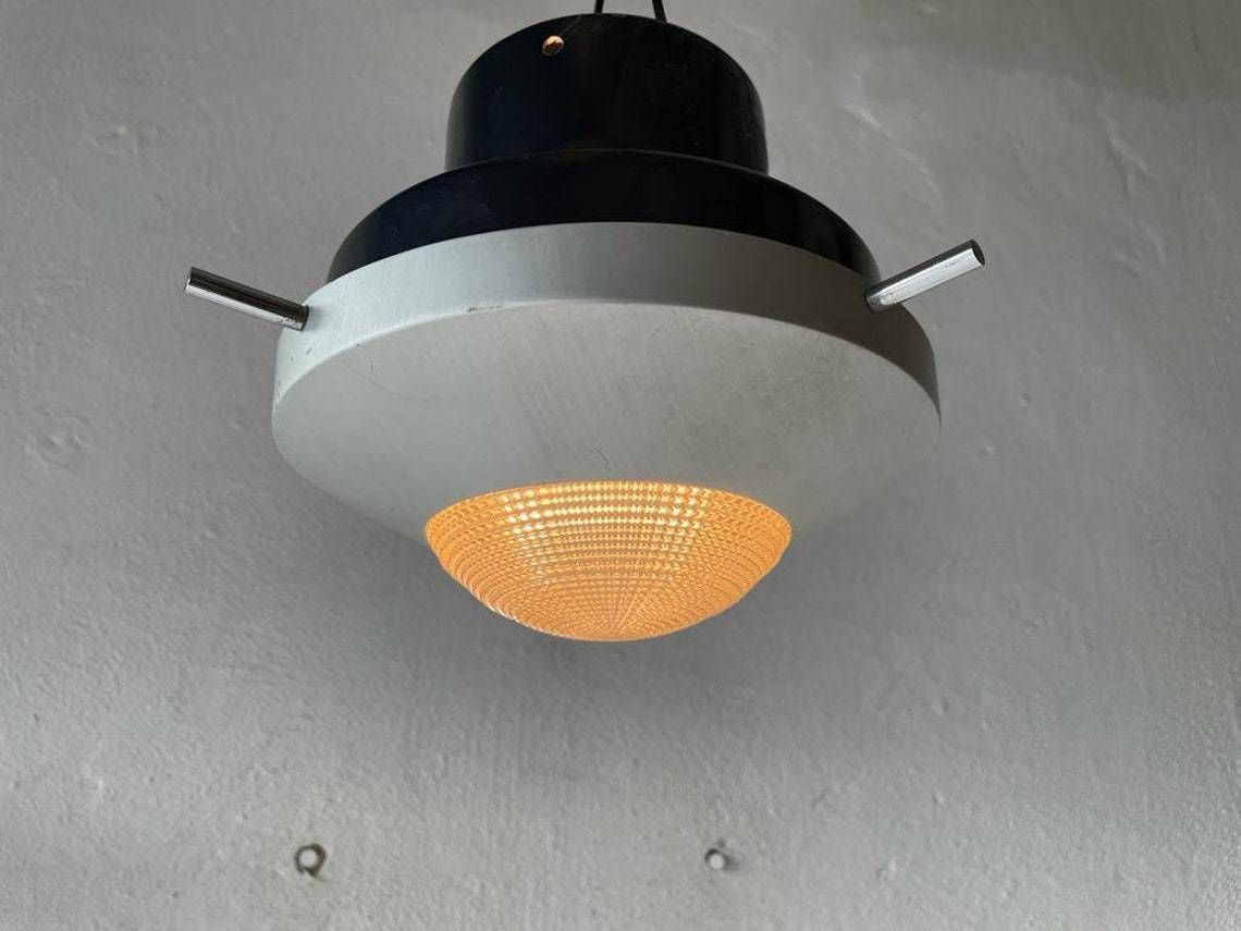 Very Rare Black And White Industrial Flush Mount Light, In Style Of Stilnovo, 1960s, Italy photo for sale