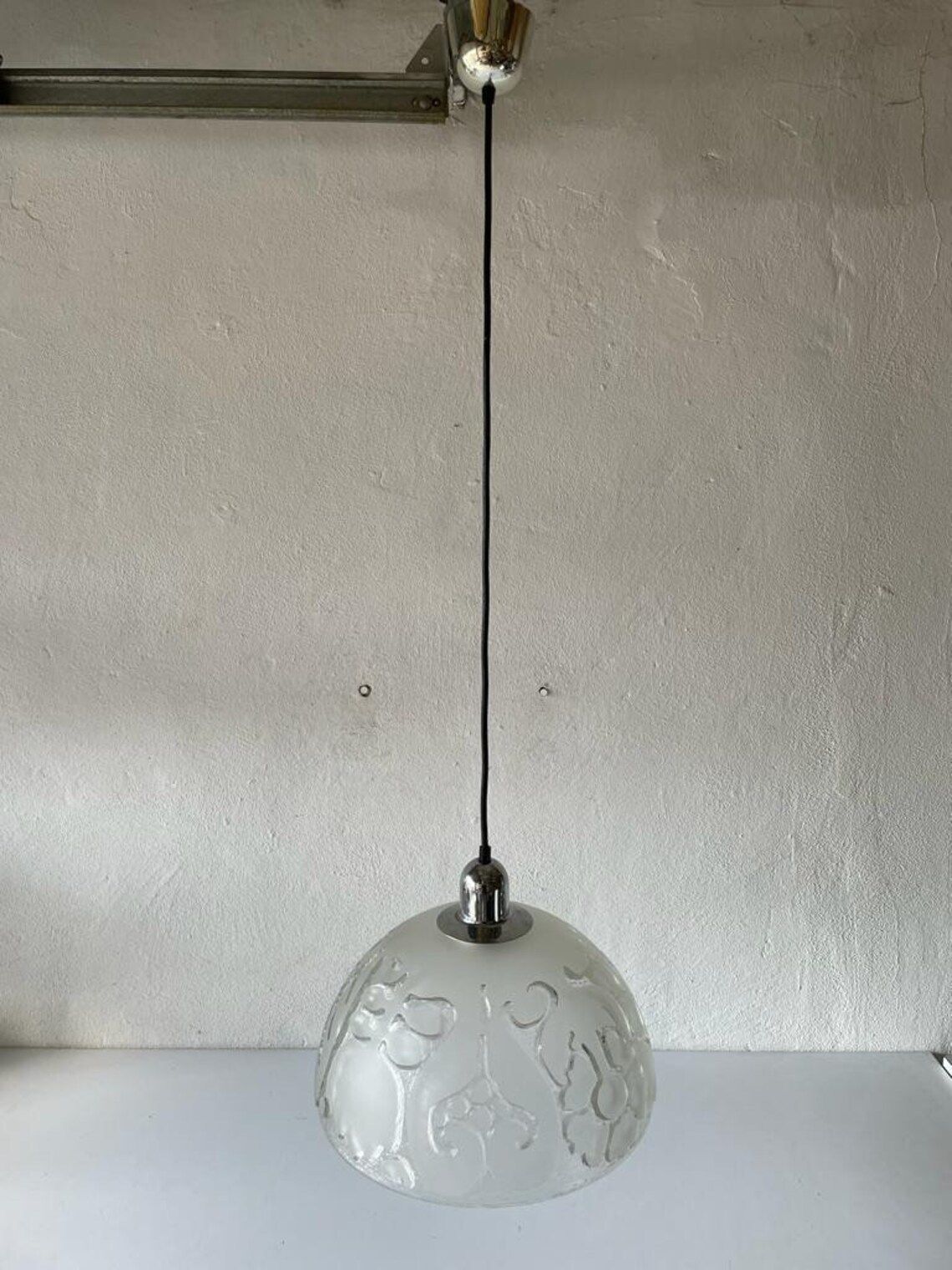 Peill Und Putzler 3 Dimensional Artwork On Heavy Glass Rare Ceiling Lamp, 1970s, Germany photo for sale