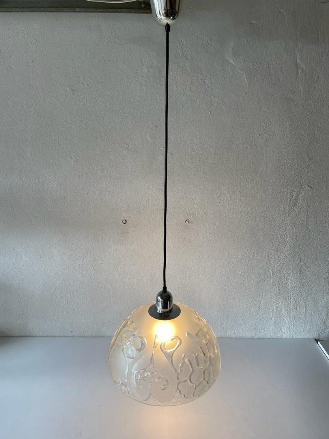 Peill Und Putzler 3 Dimensional Artwork On Heavy Glass Rare Ceiling Lamp, 1970s, Germany photo Lighting