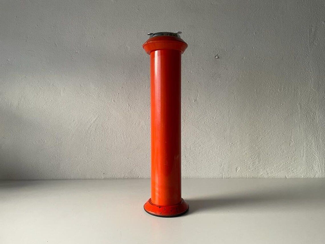 Wonderful Italian Orange Metal Cylindrical Industrial Ashtray, 1970s, Italy photo furniture