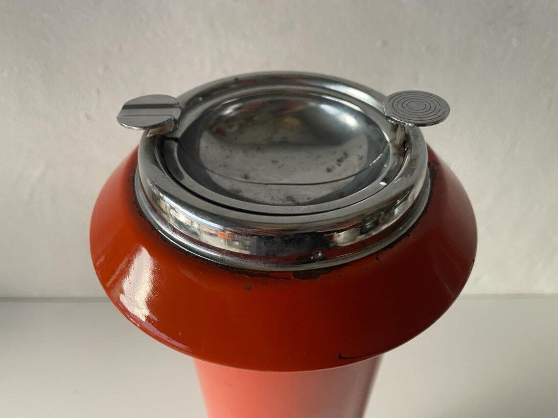 Wonderful Italian Orange Metal Cylindrical Industrial Ashtray, 1970s, Italy photo Home Decor