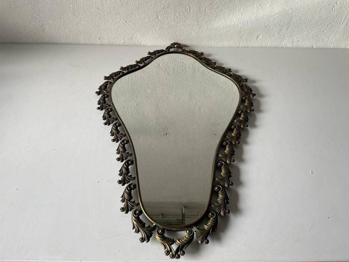 Mid Century Modern Italian Brass Frame Xl Wall Mirror, 1950s, Italy