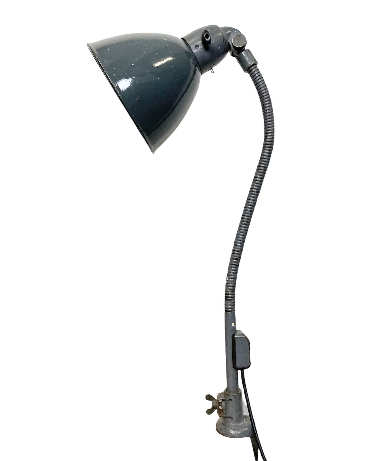 Industrial Grey Enamel Gooseneck Desk Lamp From Siemens, 1950s