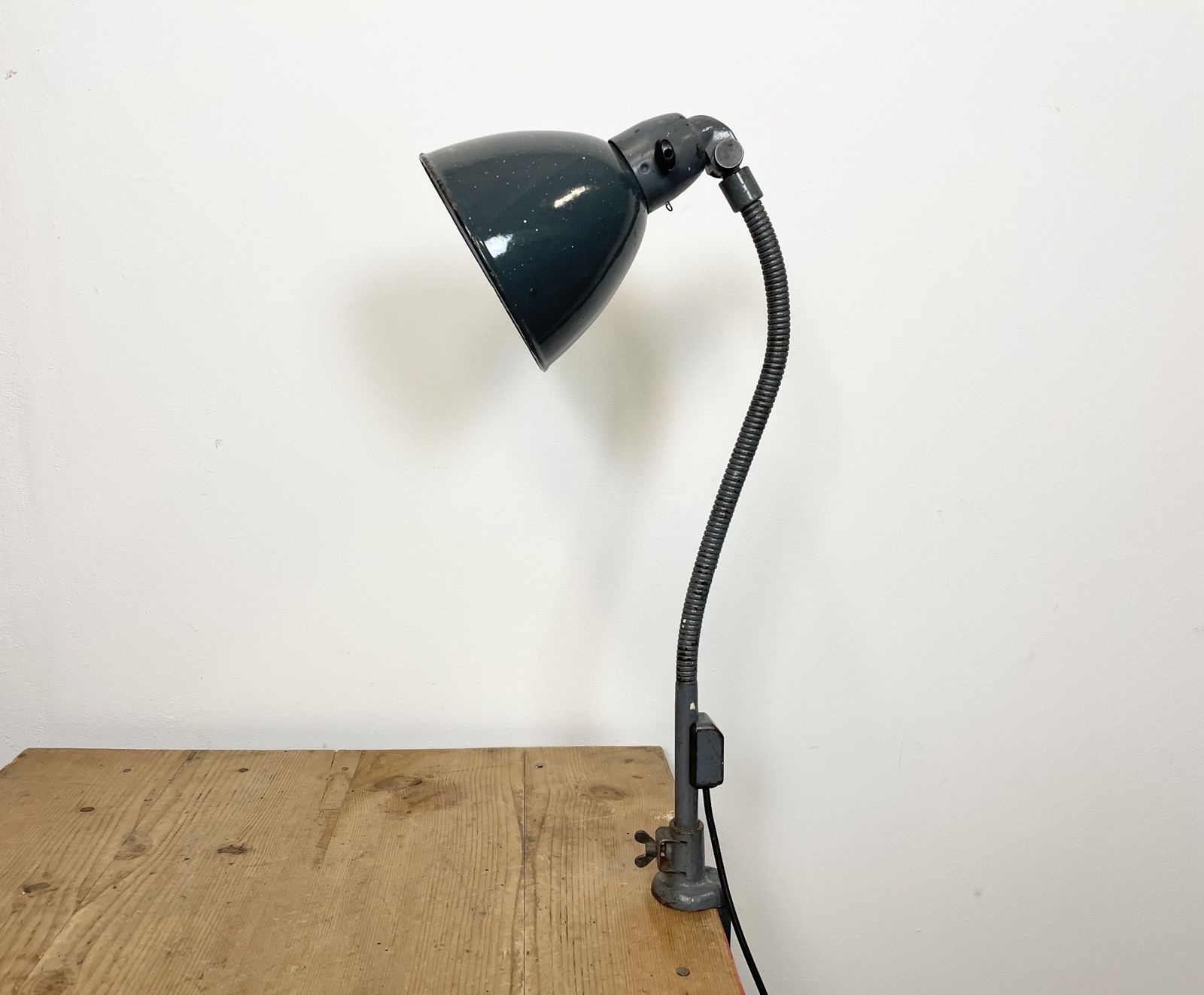 Industrial Grey Enamel Gooseneck Desk Lamp From Siemens, 1950s photo 349.0
