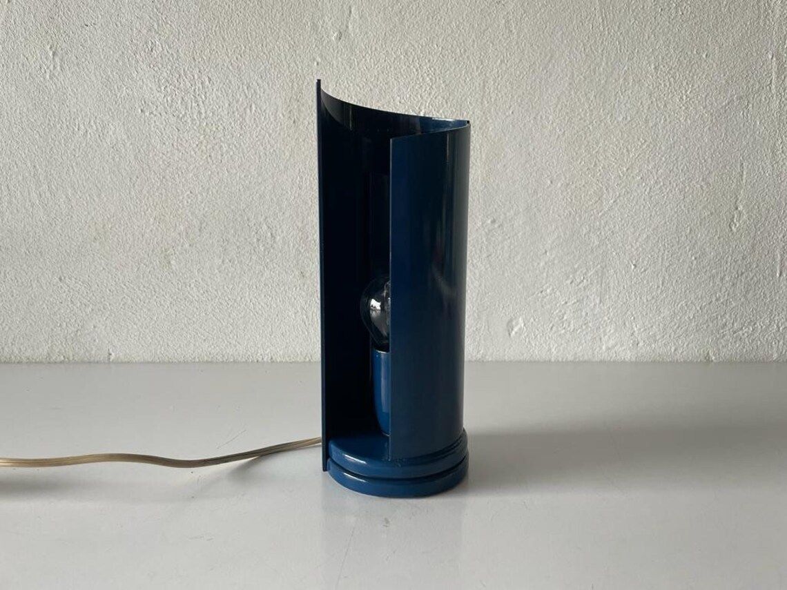 Rare Italian Mid Century Modern Dark Blue Swivel Table Lamp 1960s Italy photo for sale