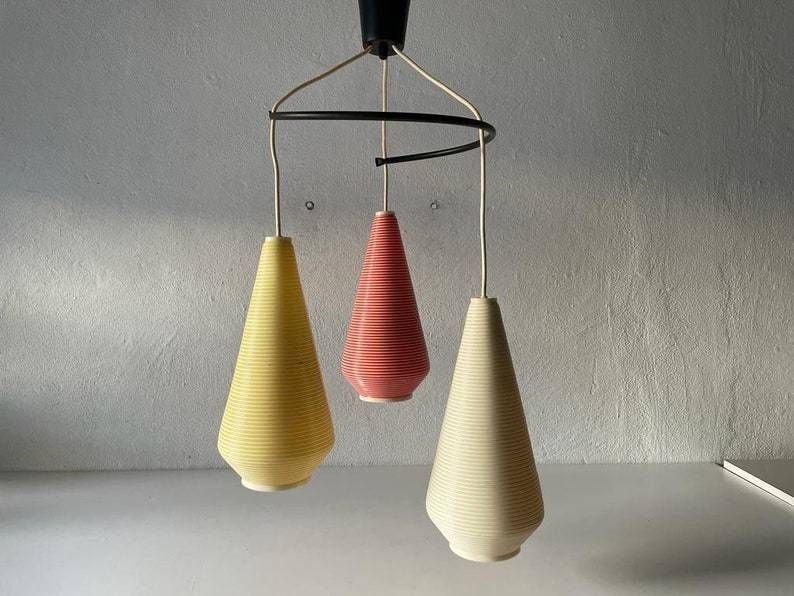 Wonderful Triple Rotaflex Shade Pendant Lamp 1960s  Germany photo for sale