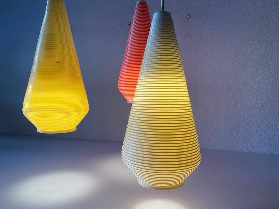 photo furniture Wonderful Triple Rotaflex Shade Pendant Lamp 1960s  Germany