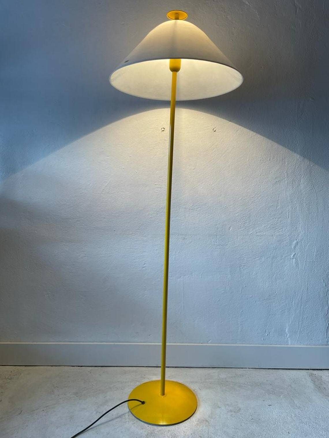 Italian Yellow And White Glass Shade Floor Lamp By Veart 1970s Italy photo for sale
