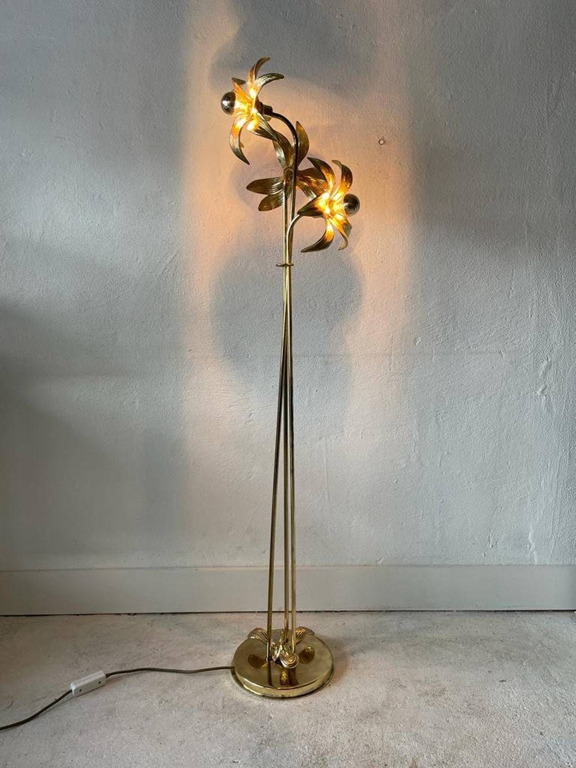 Mid Century Modern Wonderful Triple Flower Shade Full Brass Floor Lamp By Willy Daro For Massive 1970s Germany photo 3969.24