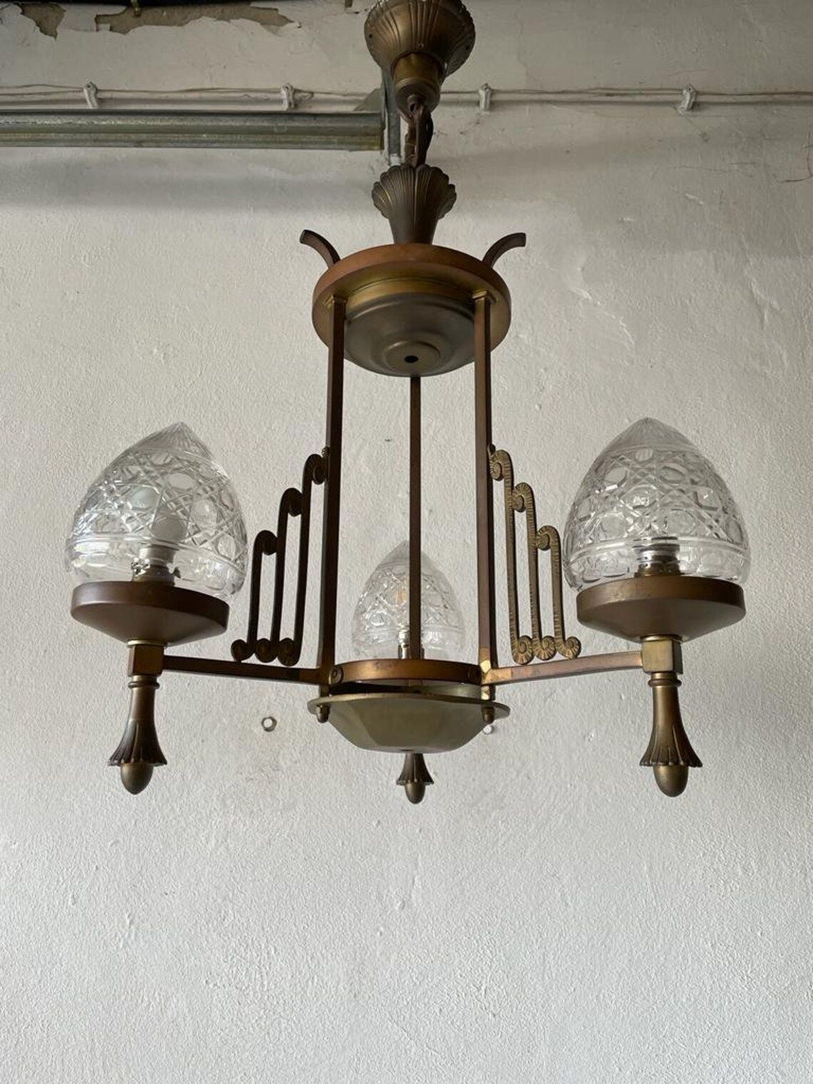 Unique French Copper Architectural Body Chandelier 1940s France photo for sale