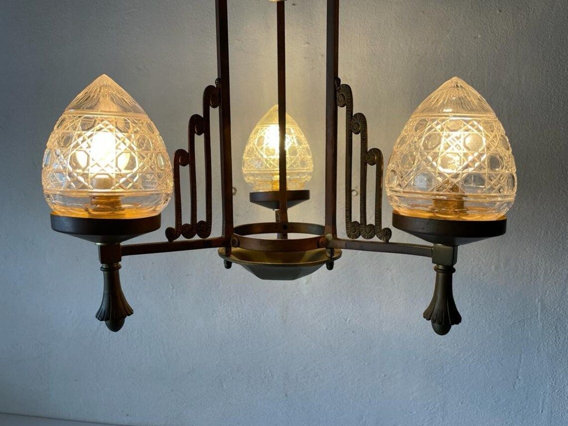 Unique French Copper Architectural Body Chandelier 1940s France photo Lighting