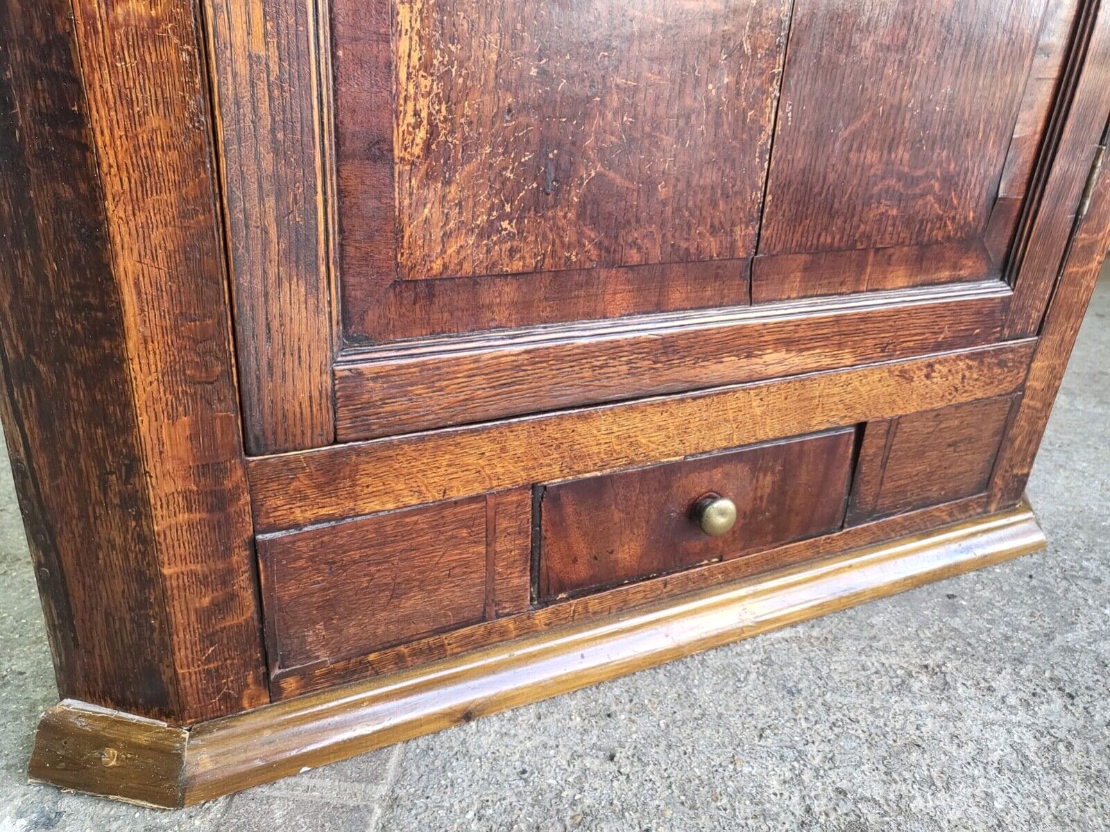 Antique Georgian Oak Large Corner Cabinet Drawer Curved Shelves Cupboard photo vinterior