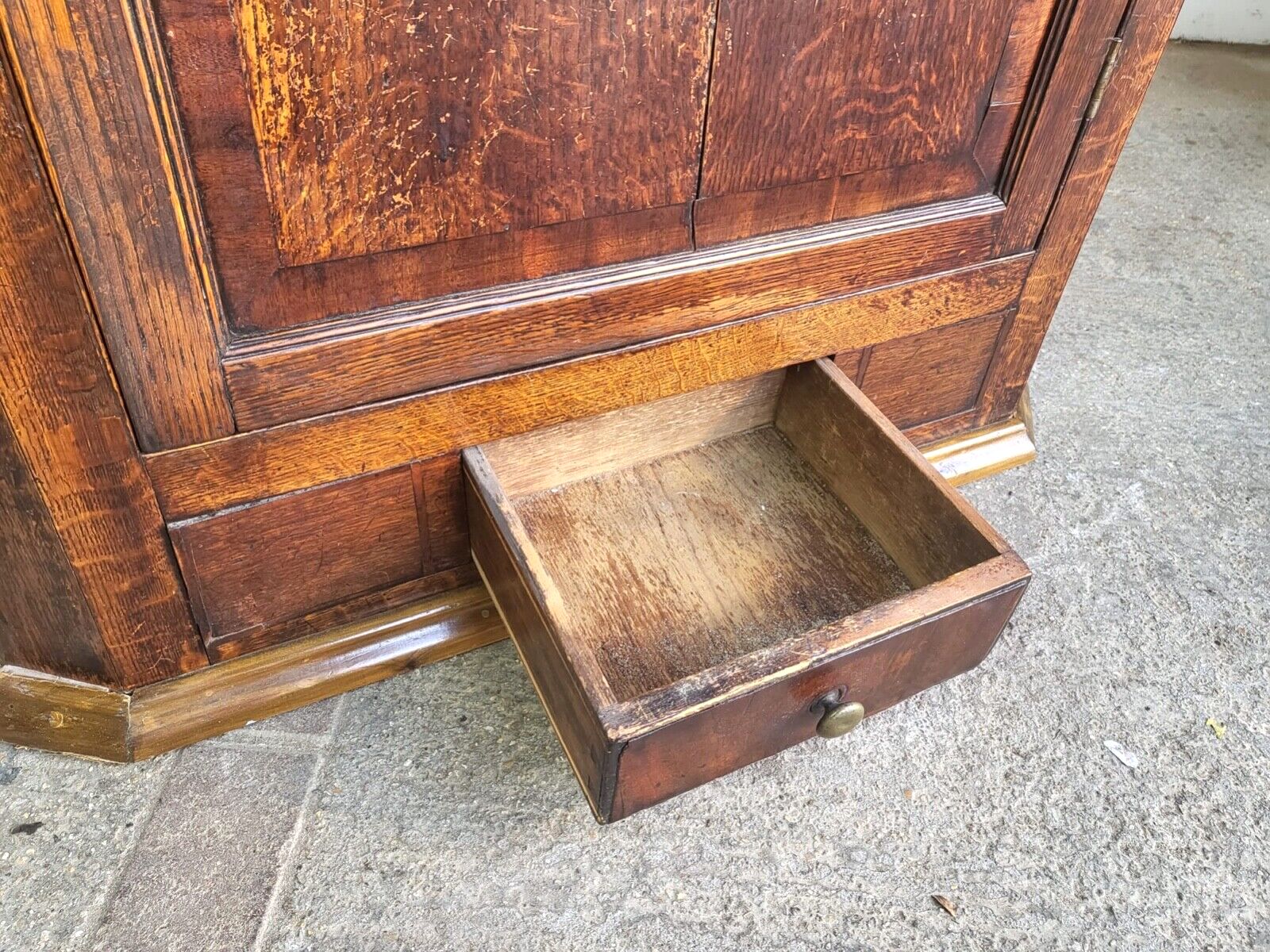 Antique Georgian Oak Large Corner Cabinet Drawer Curved Shelves Cupboard photo buy