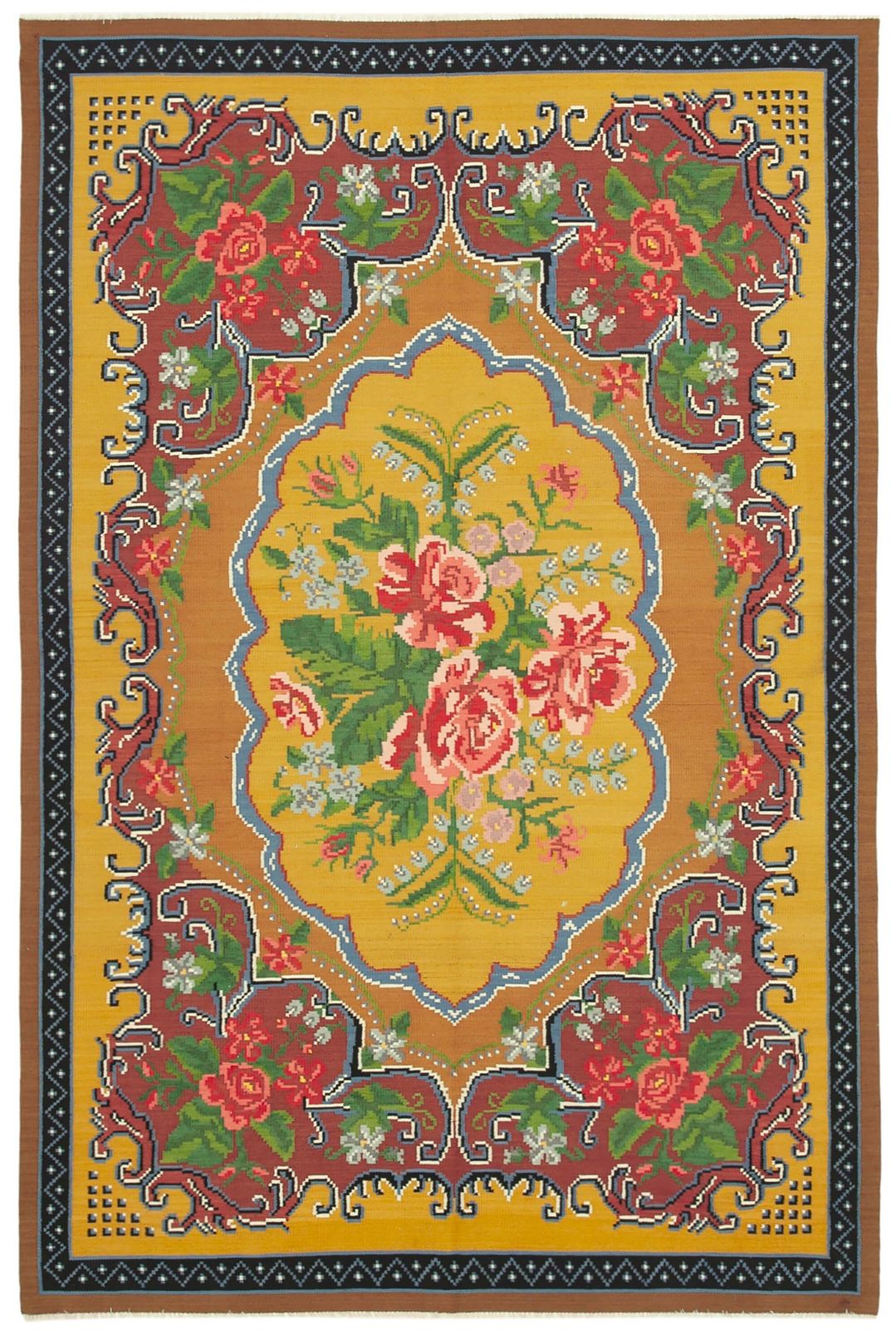 Handmade Vintage Moldovian Rose Kilim Rug   295 X 198 Cm
