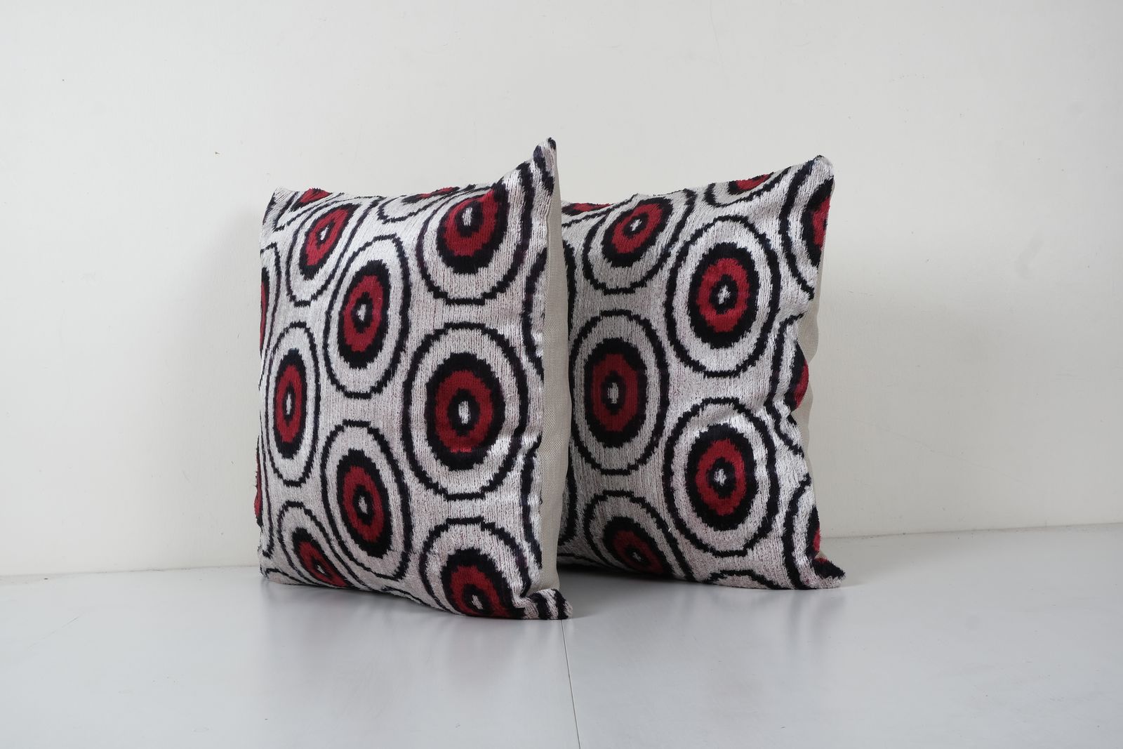 Square Silk Ikat Velvet Cover   Set Of Two Red Polka Dot Velvet Pillow Cover   Pair Ethnic Designer Cushion 18'' X 18'' photo furniture