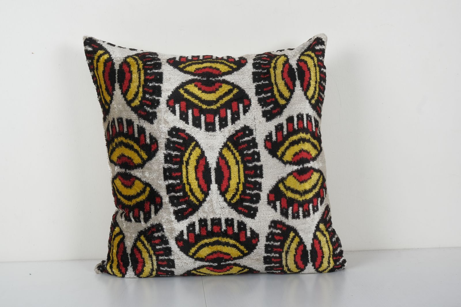 Silk Ikat Velvet Pillow, Silk Square Designer Cushion Cover, Boho Chic Pillow 21'' X 22''