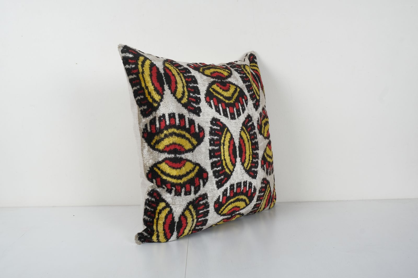 Silk Ikat Velvet Pillow, Silk Square Designer Cushion Cover, Boho Chic Pillow 21'' X 22'' photo furniture