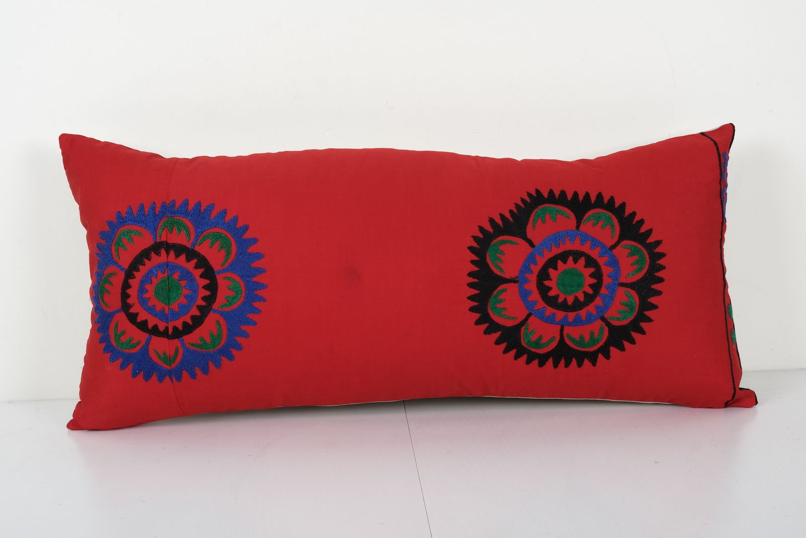Suzani Body Pillow Fashioned From A Tashkent Suzani, Long Uzbekistan Hippie  14'' X 30''