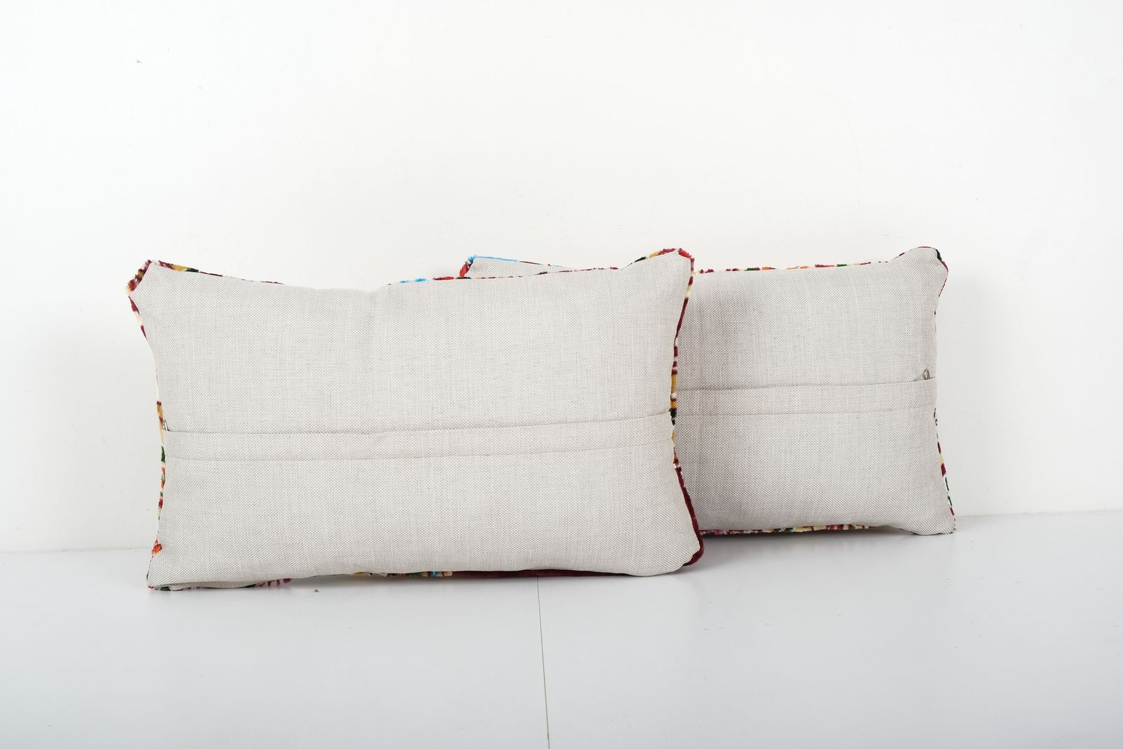 Velvet Oblong Colorful Pillow, Pair Yellow Red Pillow Cover, Set Flower Motifs Pillow Cover 12'' X 18'' photo for sale