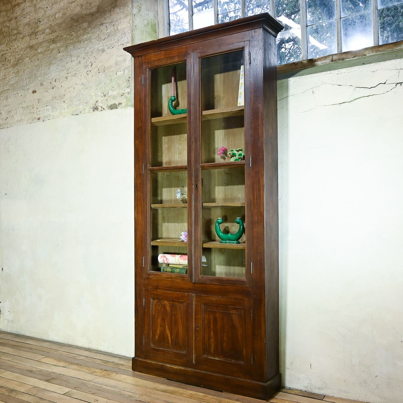 Tall 19th Century French Glazed Faux Bois Rosewood Cabinet photo vintage