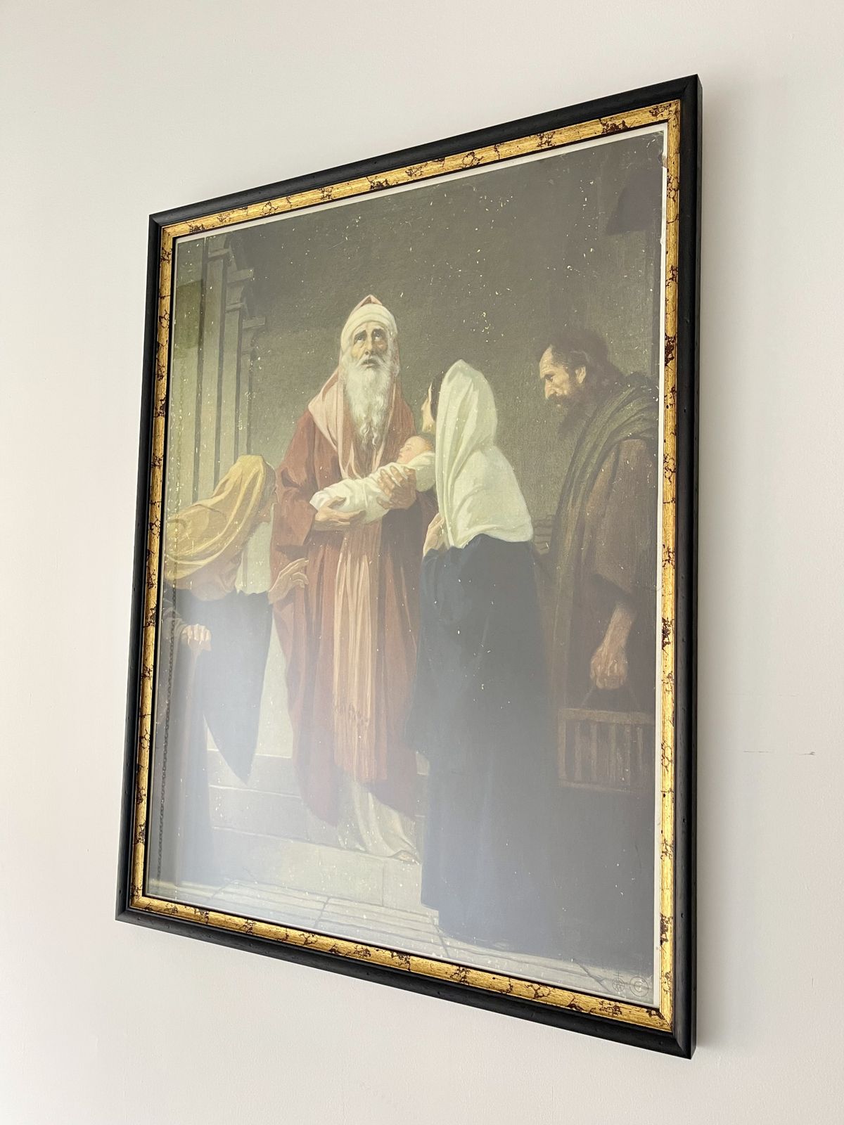 Simeon The Presentation Of Jesus Vintage Christian German Print 1930s Framed photo furniture