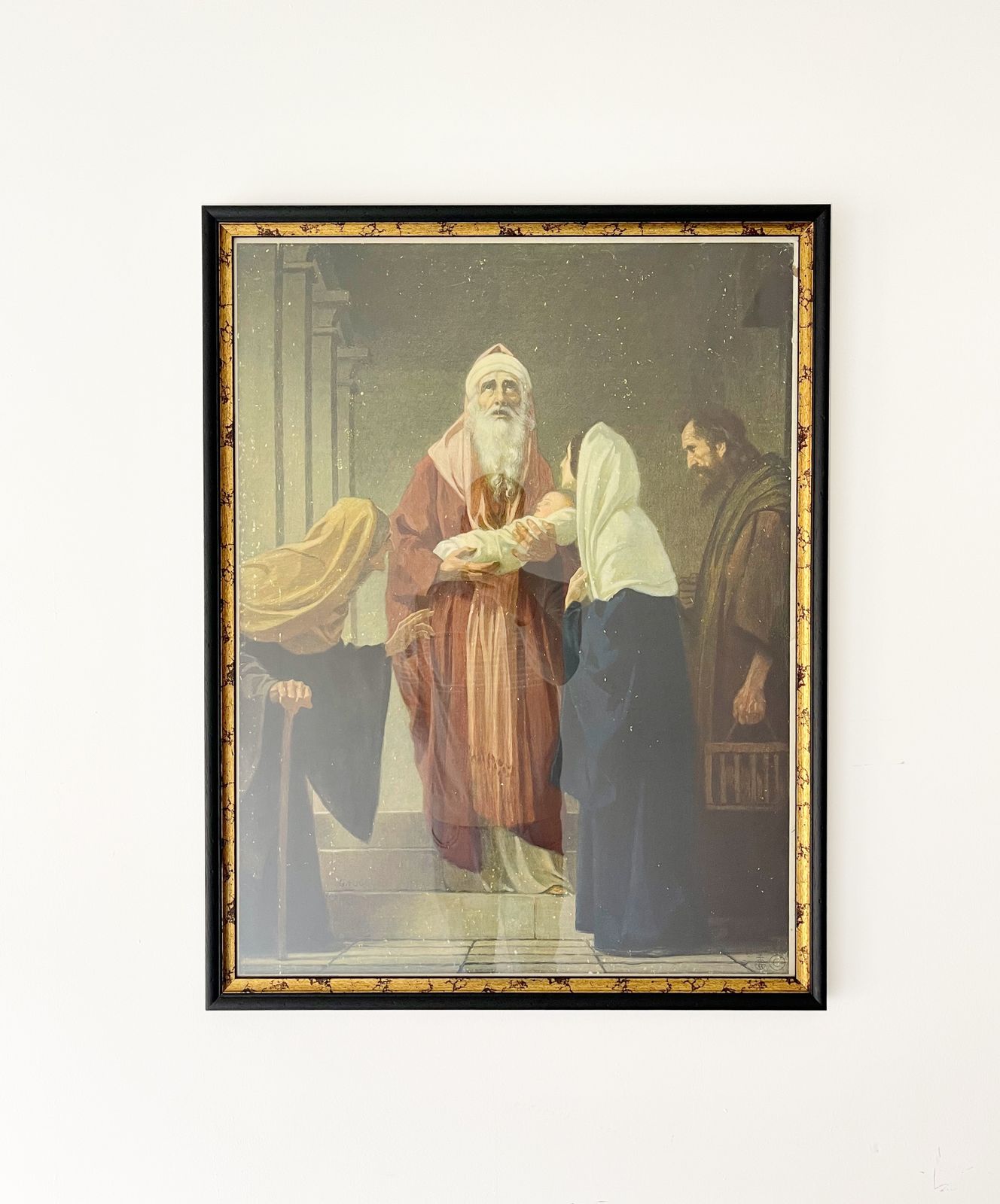 Simeon The Presentation Of Jesus Vintage Christian German Print 1930s Framed photo Art