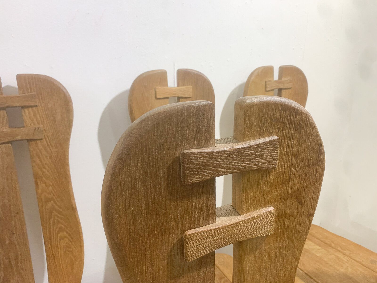 Set Of 7 Brutalist Oak Dining Chairs By De Puydt photo Furniture