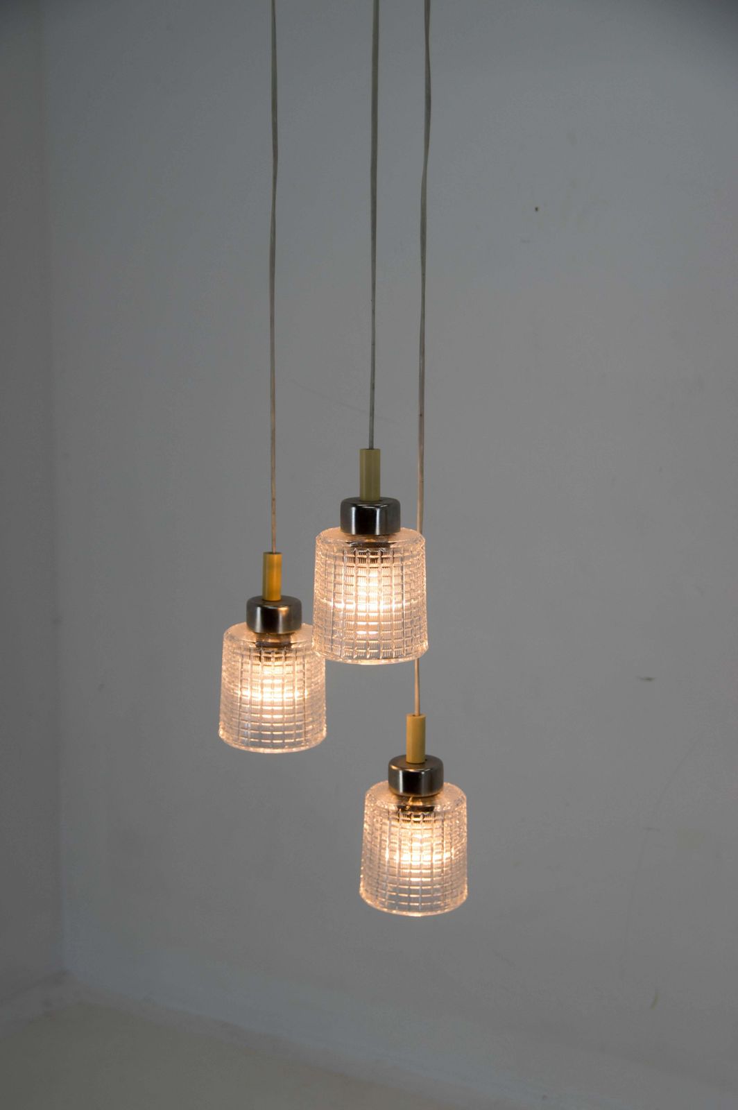 Mid Century Adjustable Glass Chandelier By Pokrok Zilina, 1970s photo vinterior