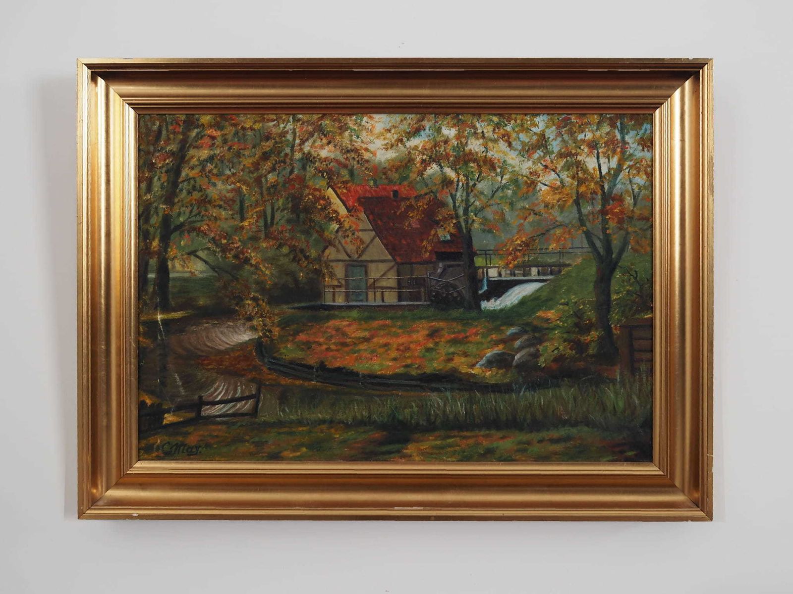 Painting „The Forest Mill”, Scandinavian Design, 1970s, By C. May photo Art