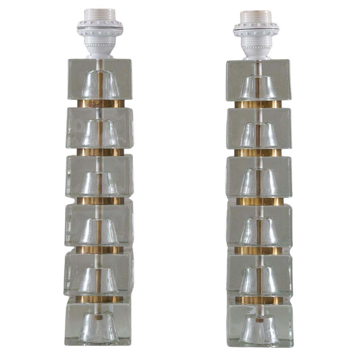 Pair Of Swedish Mid Century Table Lamps In Glass And Brass photo 2229.0