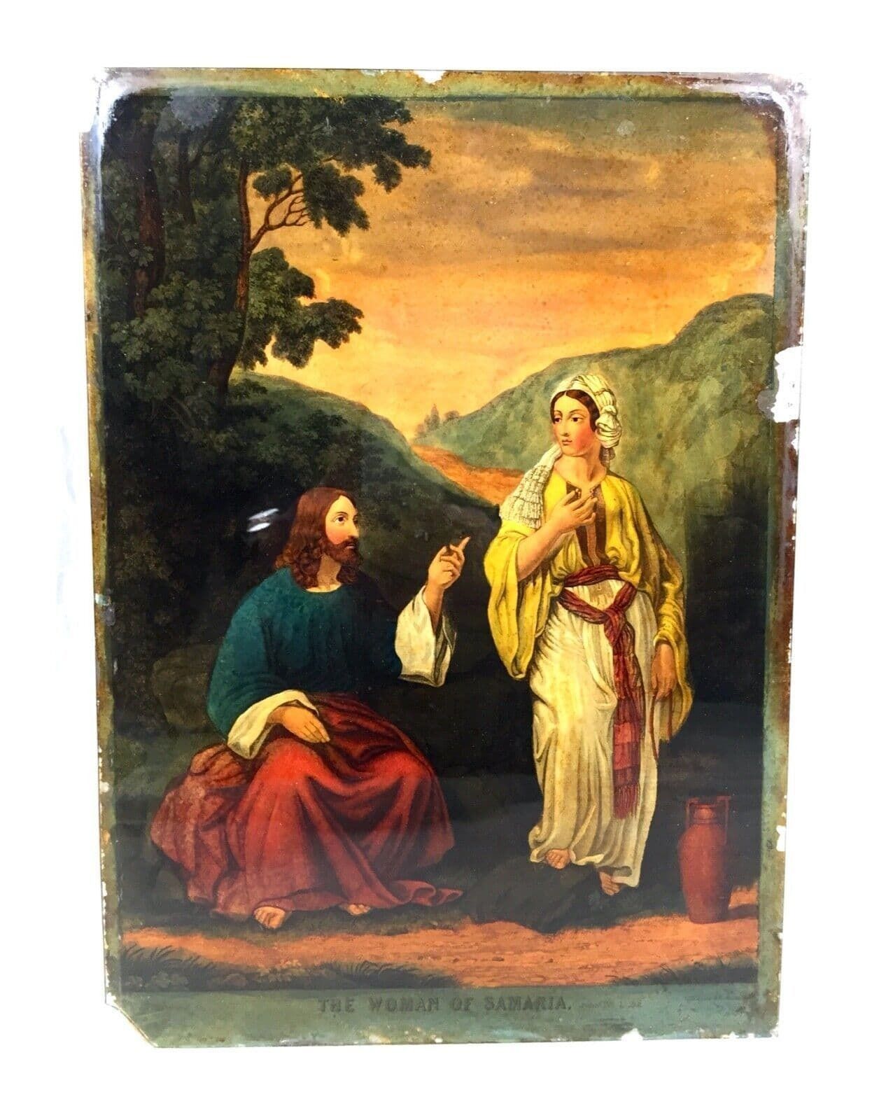 Antique 19th Century Set Of 4 Religious Reverse Glass Paintings By James Bateman photo for sale