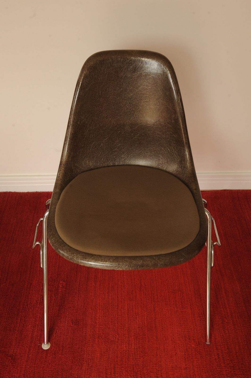 Charles & Ray Eames Herman Miller Dss Fibreglass Upholstered Chair With Chrome Base And Labels 1980's Ol photo for sale