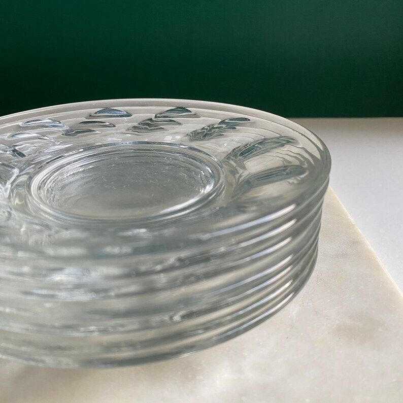 Vintage 14 Piece Arcoroc France Glass Coffee Cup Set | Britannia Thumbprint Tea Cups W/ Matching Saucers | Homeware photo buy