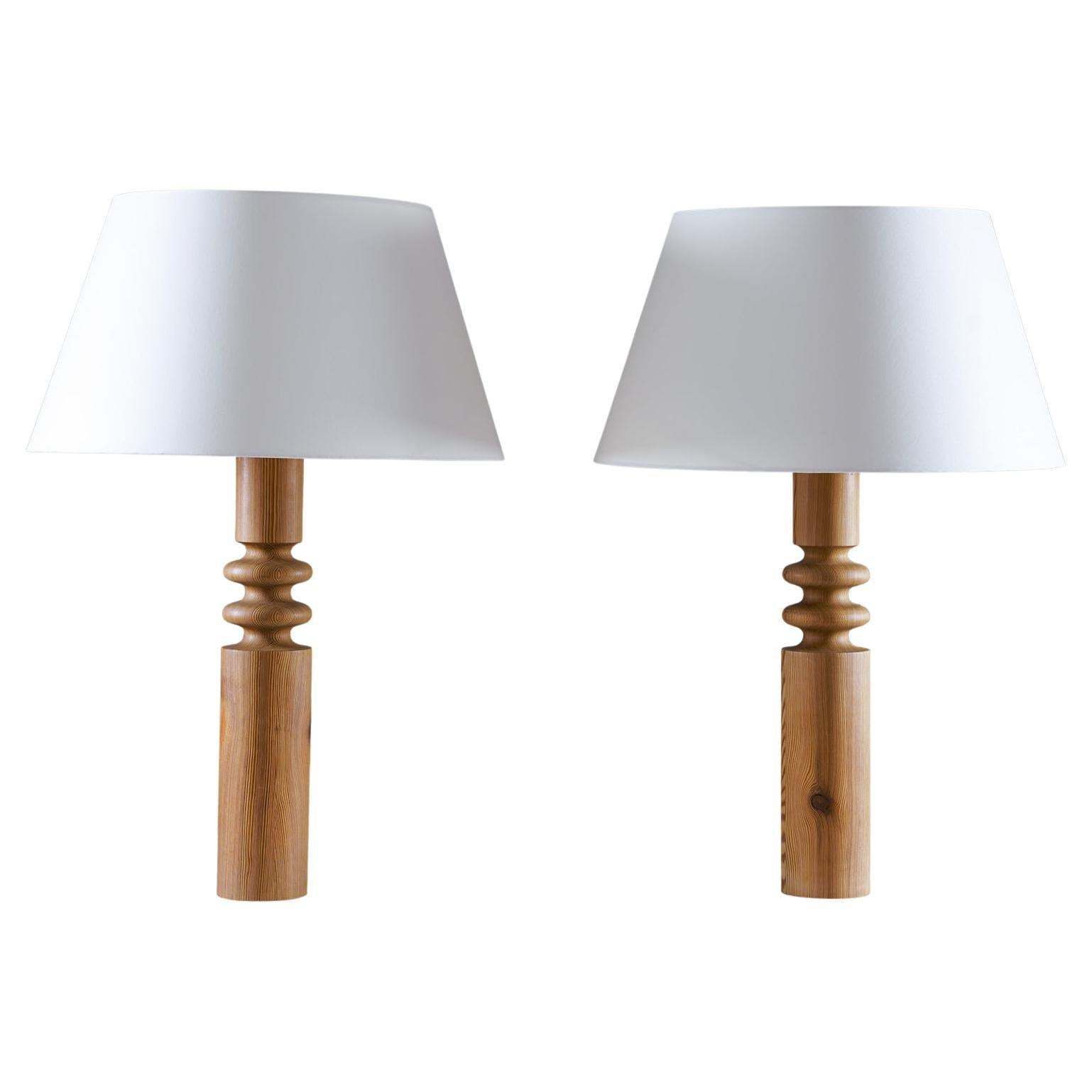 Pair Of Scandinavian Midcentury Table Lamps In Pine By Luxus