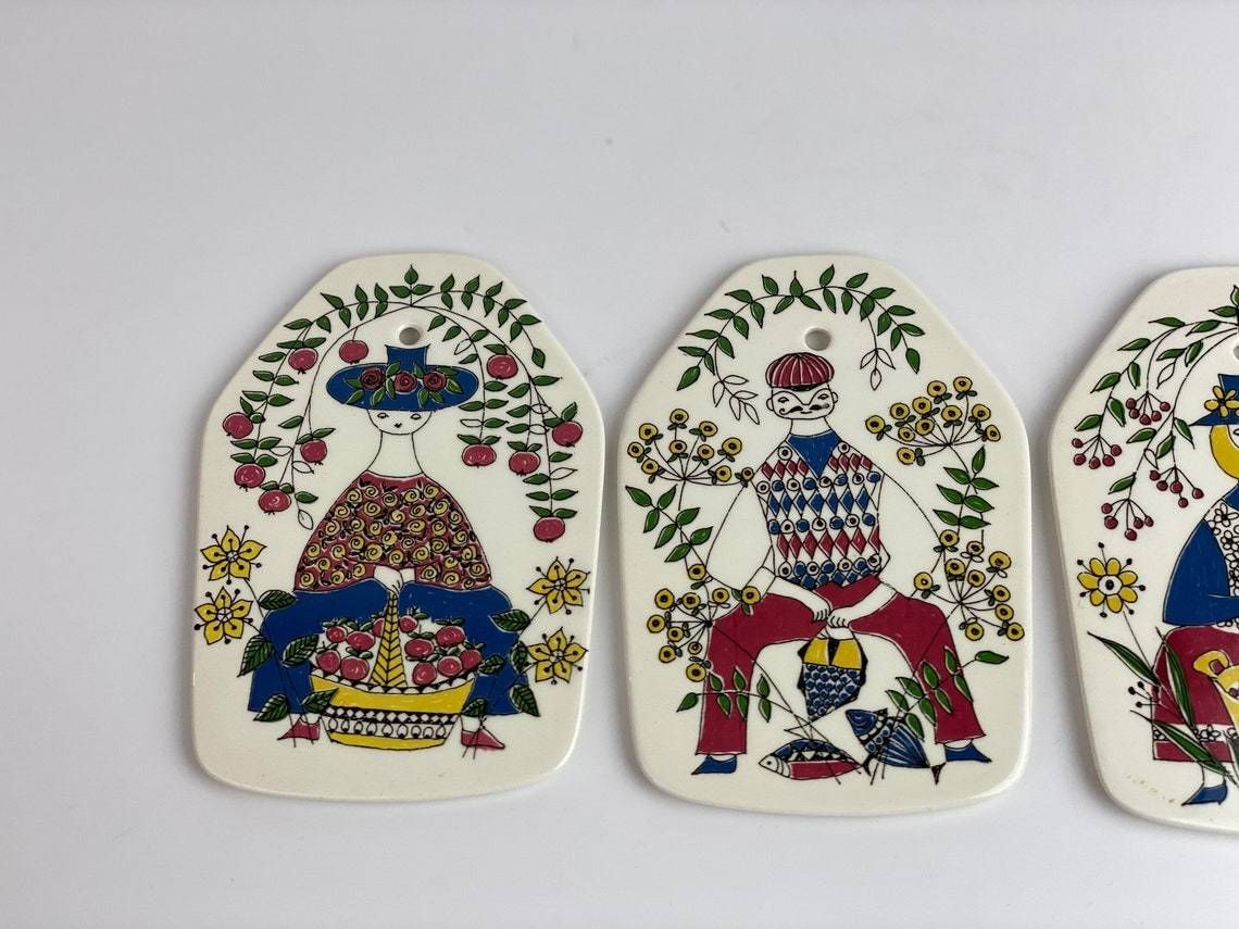 4 Mons & Mille Wall Trivets / Plaques Of Turi Design By Turid Gramstad Oliver For Figgjo Flint In Norway photo furniture