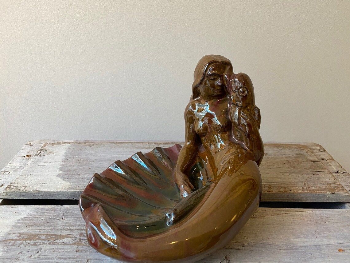 Mermaid Figurine / Bowl By The Icelandic Artist Gudmundur Einarsson. Made In Iceland Circa 1930s 1940s photo for sale