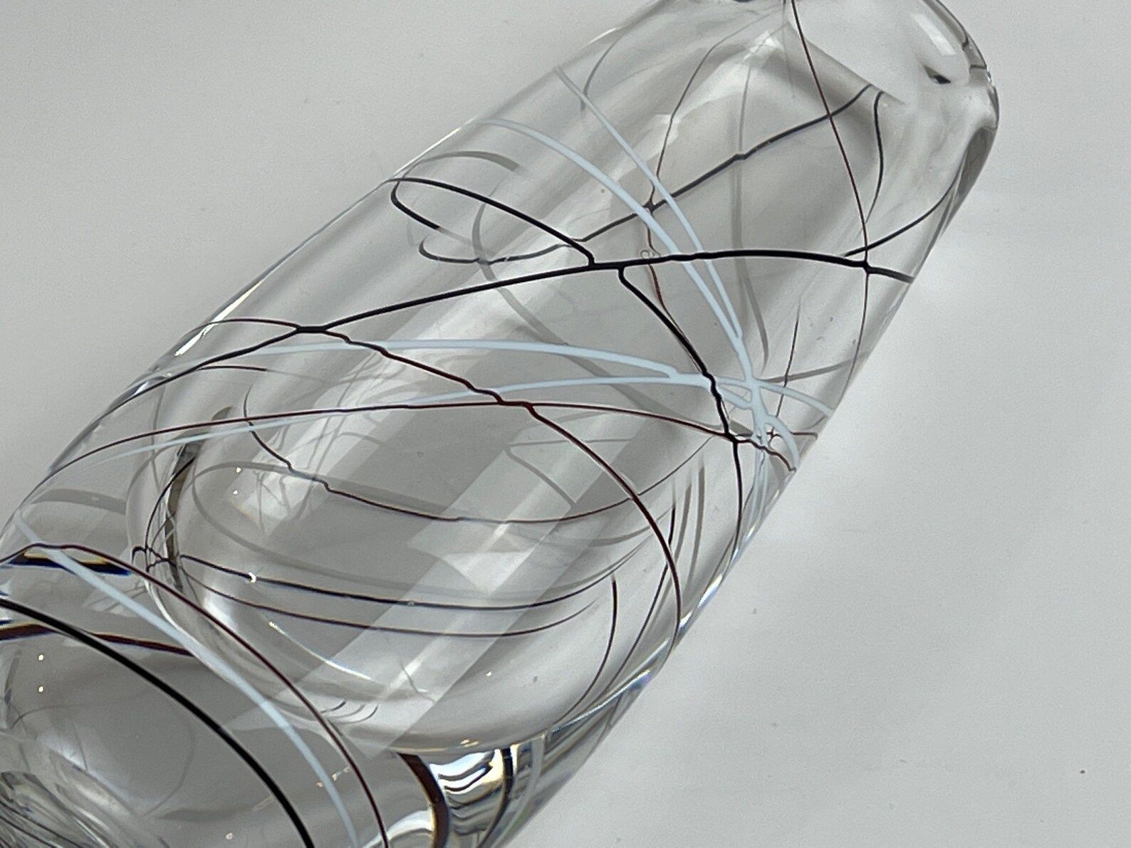 photo for sale Vicke Lindstrand For Kosta In The 1950s Vase With White Black And Red Thread