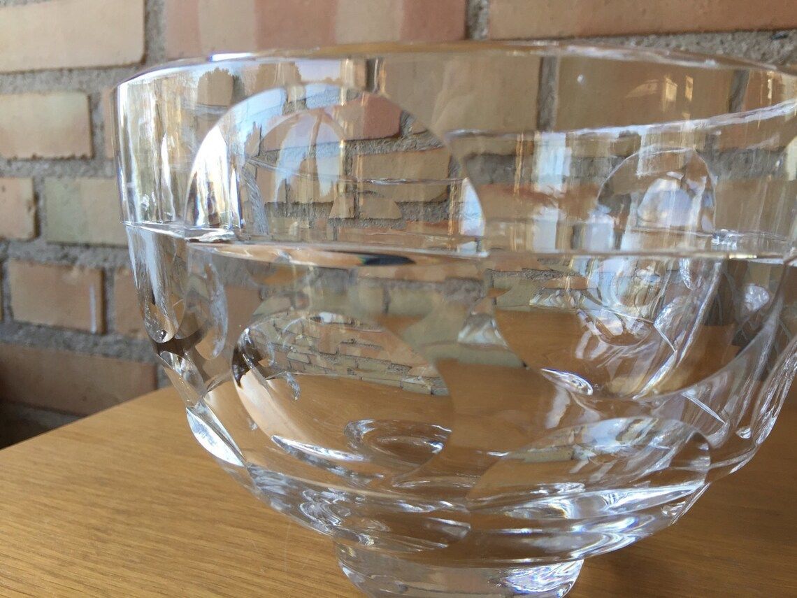 Ingeborg Lundin For Orrefors, Two Faceted Art Glas Bowl, Mid Century Modernist Design From Sweden photo Home Decor