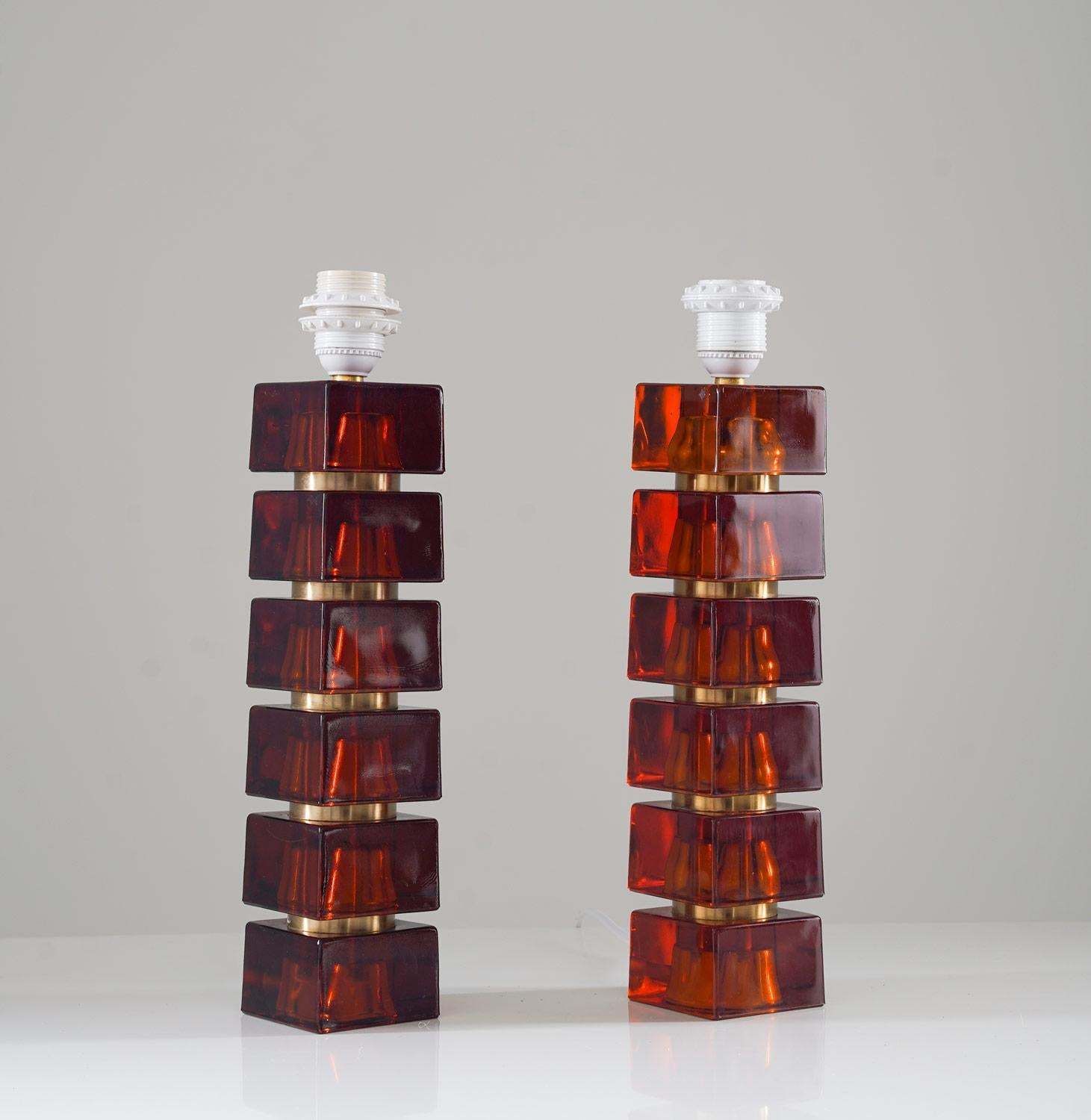 Pair Of Swedish Mid Century Table Lamps In Glass And Brass photo furniture