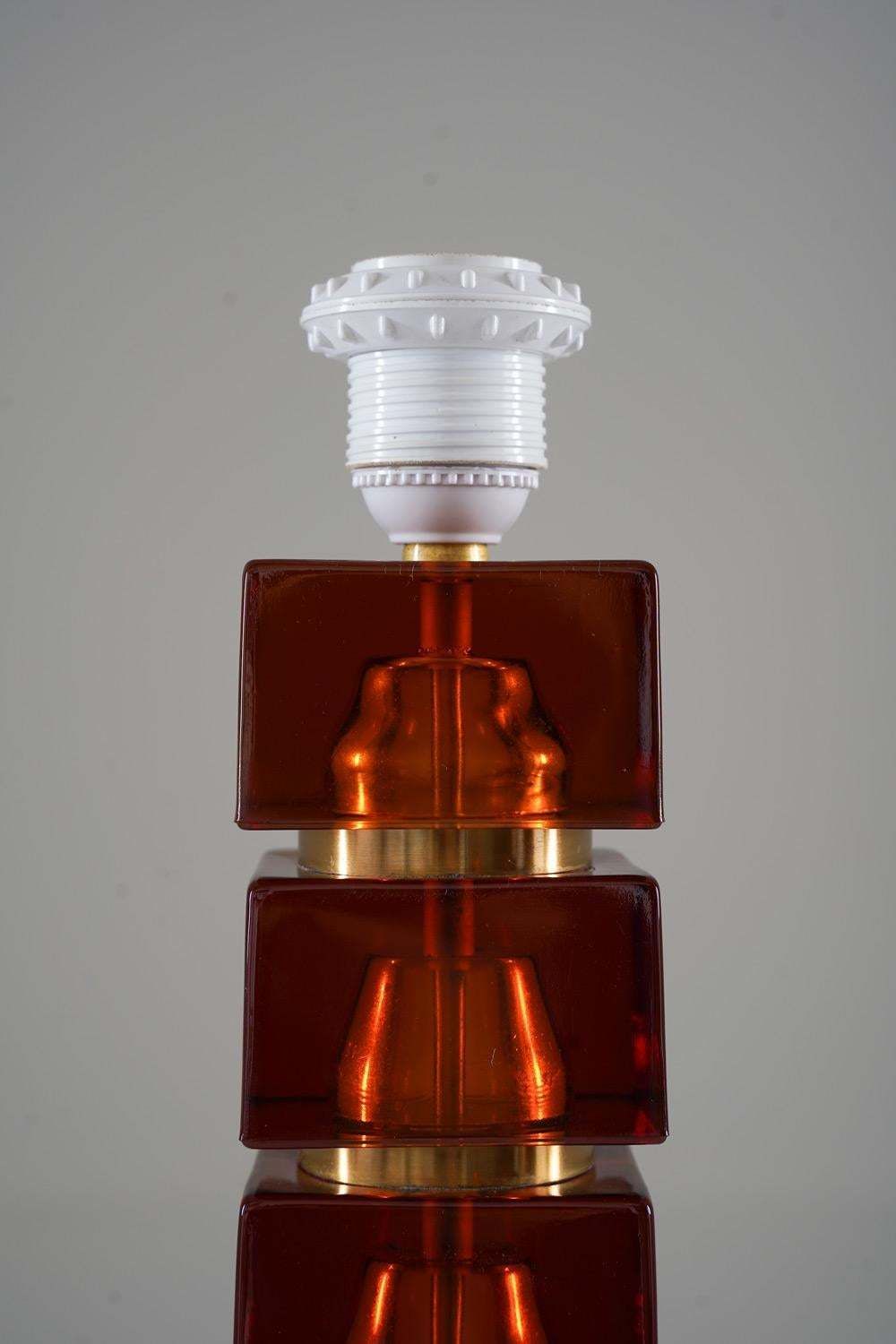 Pair Of Swedish Mid Century Table Lamps In Glass And Brass photo Lighting