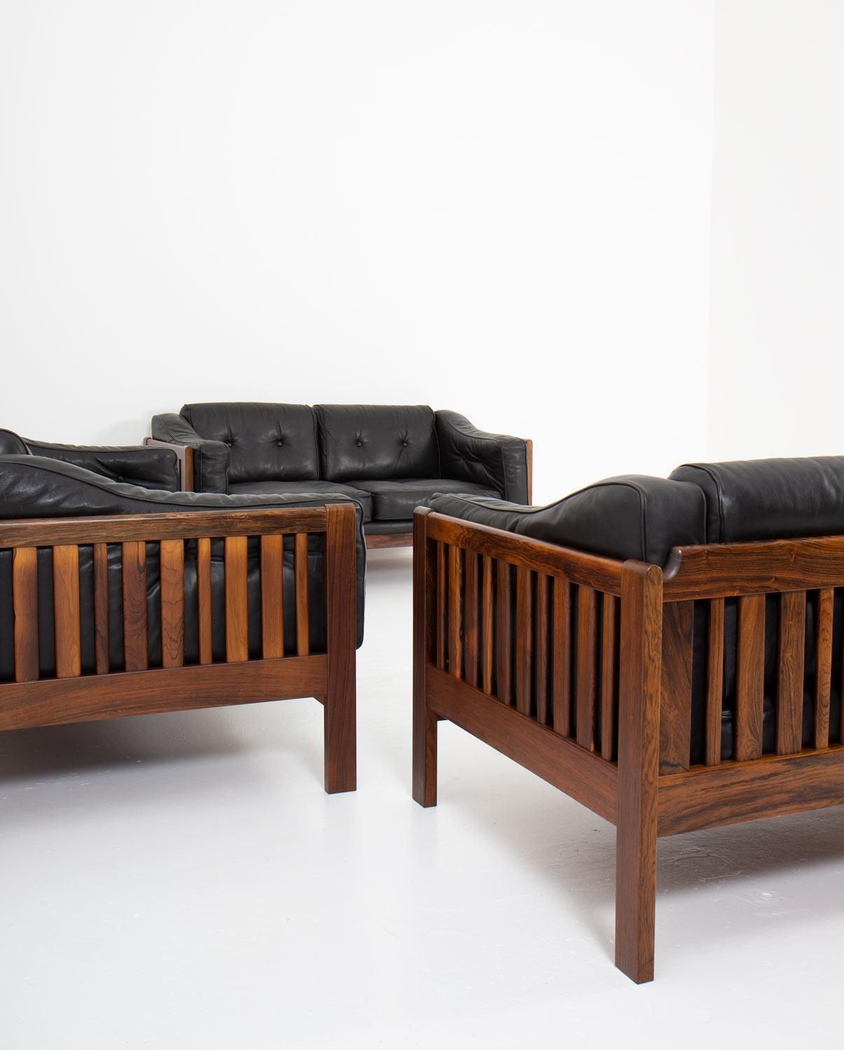 Scandinavian Rosewood And Black Leather Seating Group "Monte Carlo", 1965 photo 15130.0