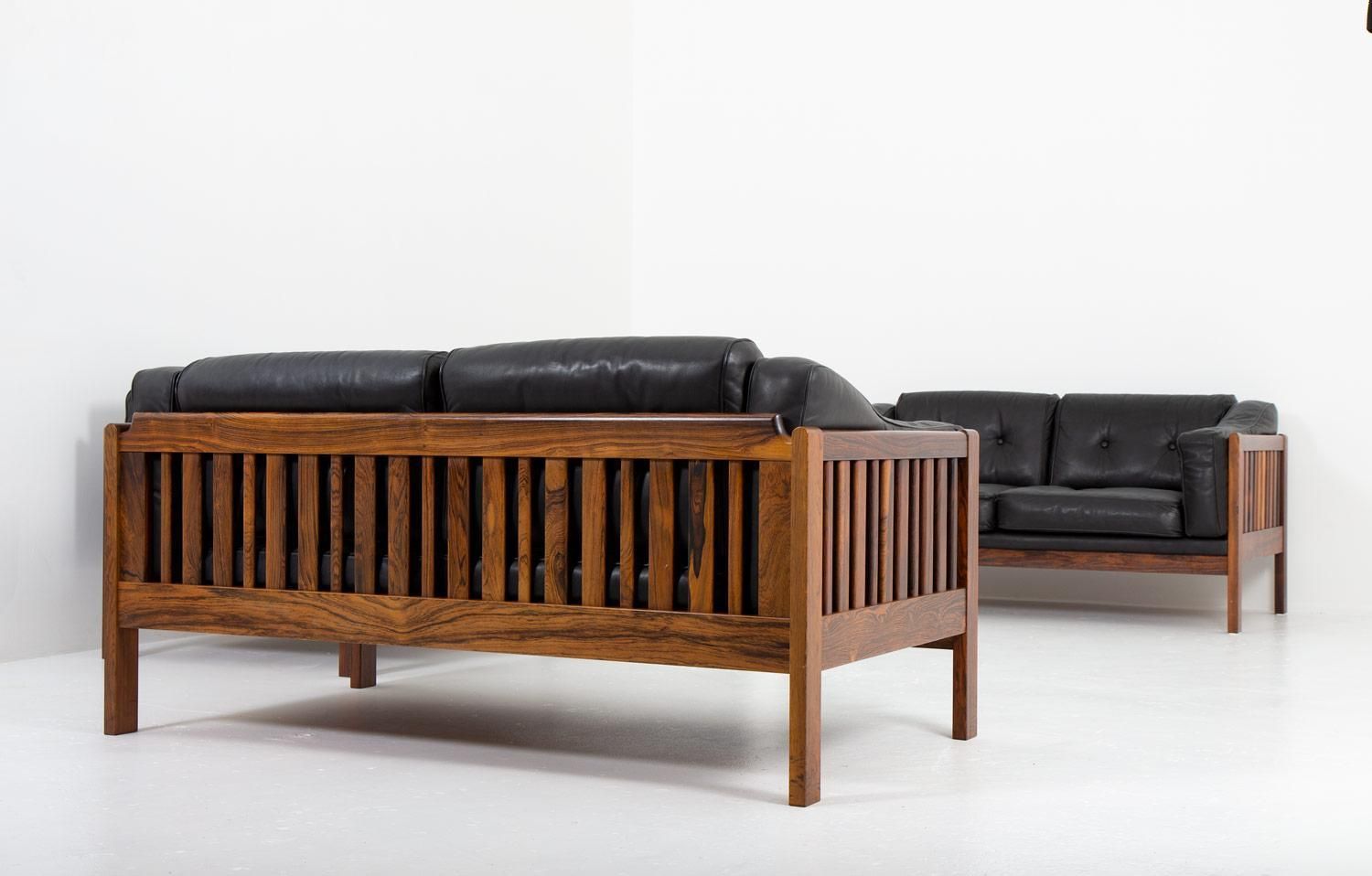 Scandinavian Rosewood And Black Leather Seating Group "Monte Carlo", 1965 photo vinterior