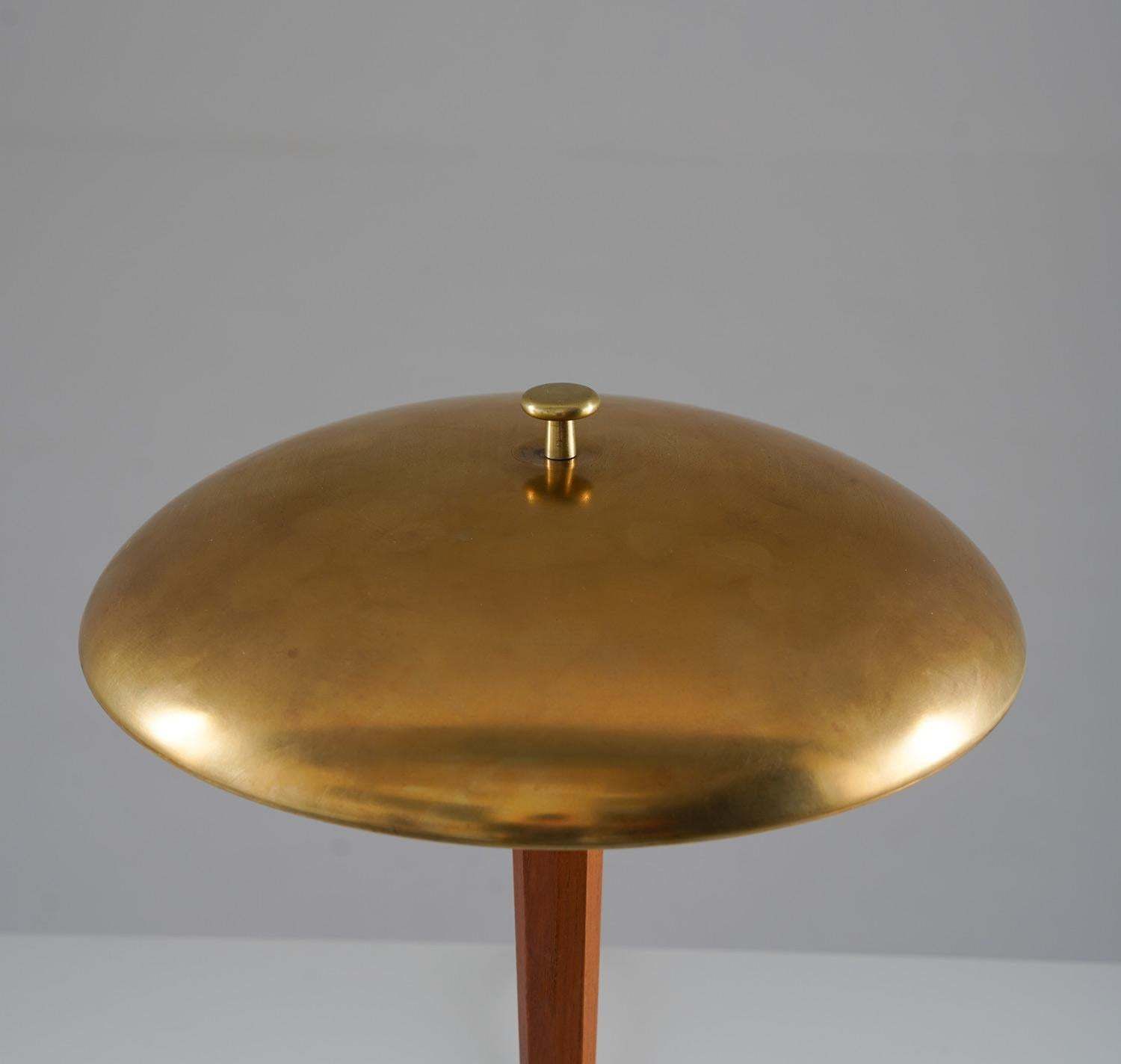 Swedish Modern Table Lamp In Brass And Oak By Nordiska Kompaniet 'Nk' photo Lighting