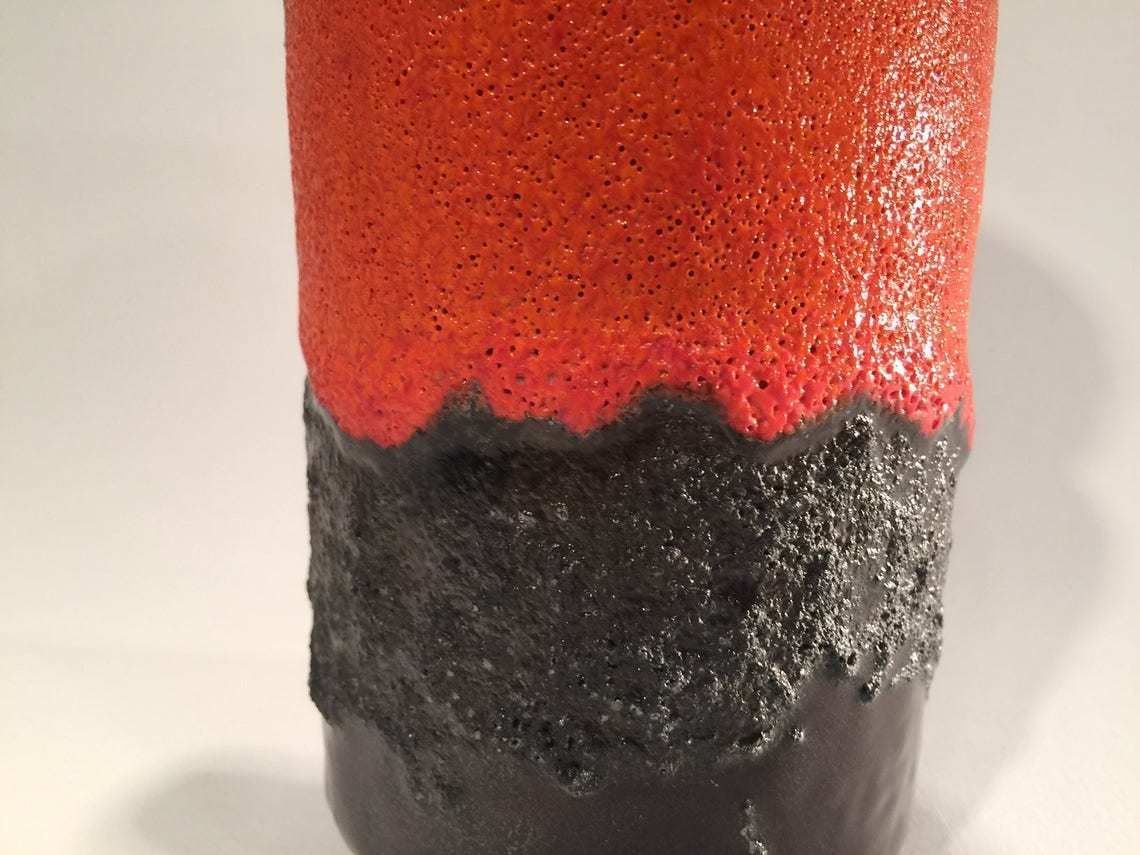West Germany Fat Lava Vase, Organge Red And Grey Black, Signed With The Logo Of Carsten's Studio, European Mid Century Modern, 1970s/1960s photo vintage