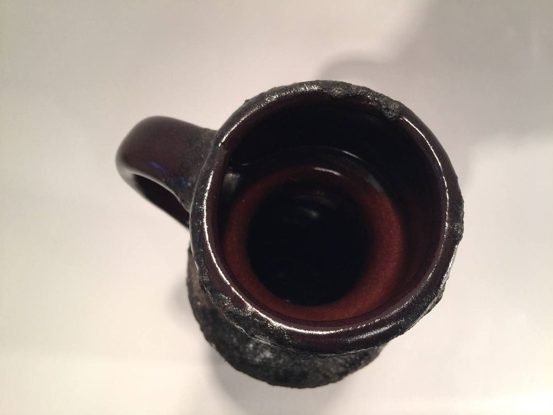 photo for sale West Germany Fat Lava Vase, Organge Red And Grey Black, Signed With The Logo Of Carsten's Studio, European Mid Century Modern, 1970s/1960s