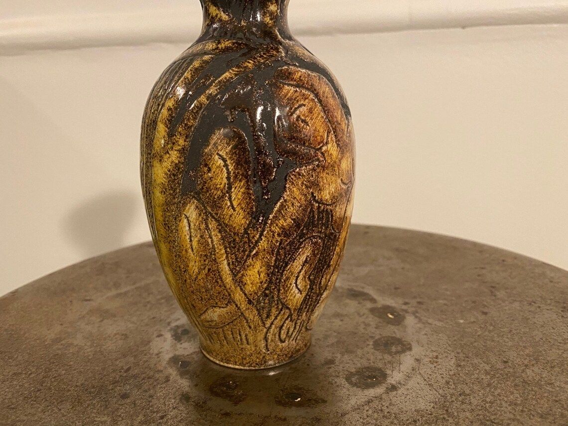 Vase With Motif Of Man And Giraffe In The Forest / Jungle From The Swedish Pottery Torngrens photo 143.0