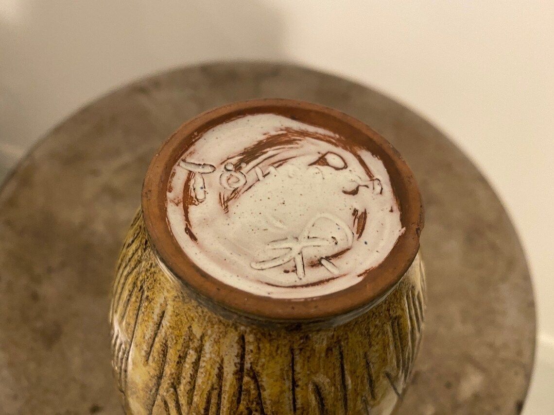 Vase With Motif Of Man And Giraffe In The Forest / Jungle From The Swedish Pottery Torngrens photo vintage