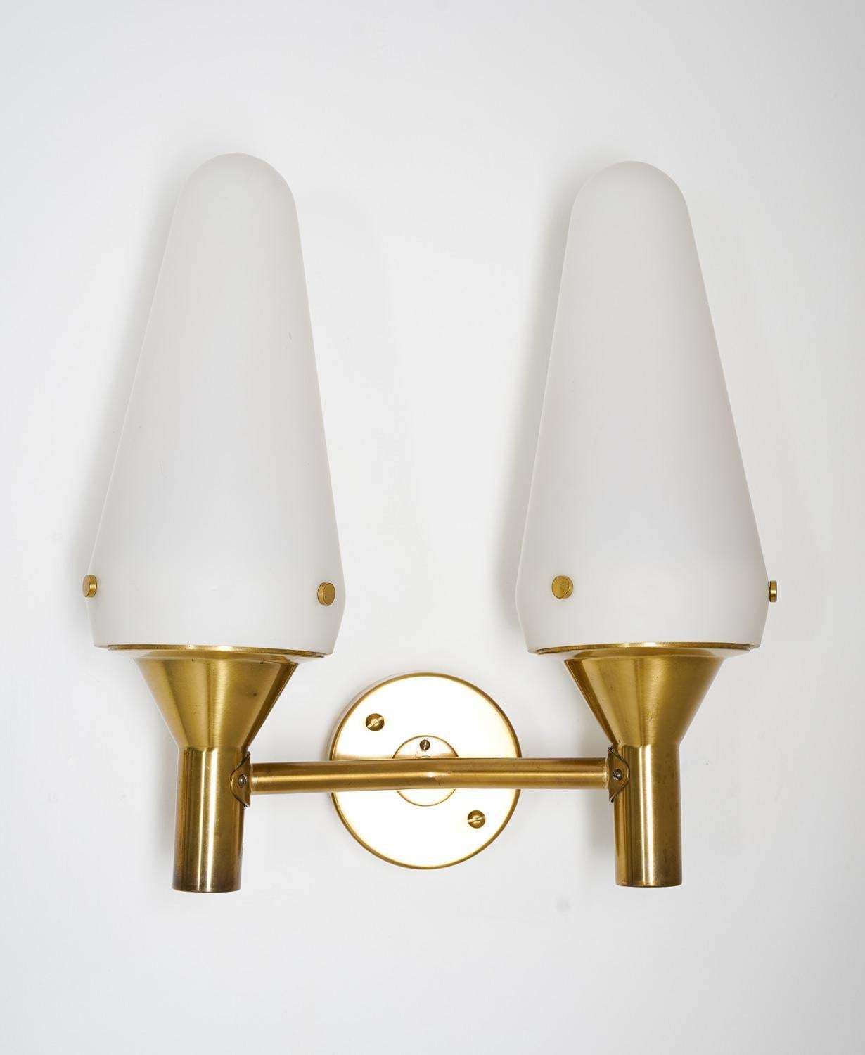 Pair Of Swedish Midcentury Wall Lamps In Brass And Glass photo Lighting