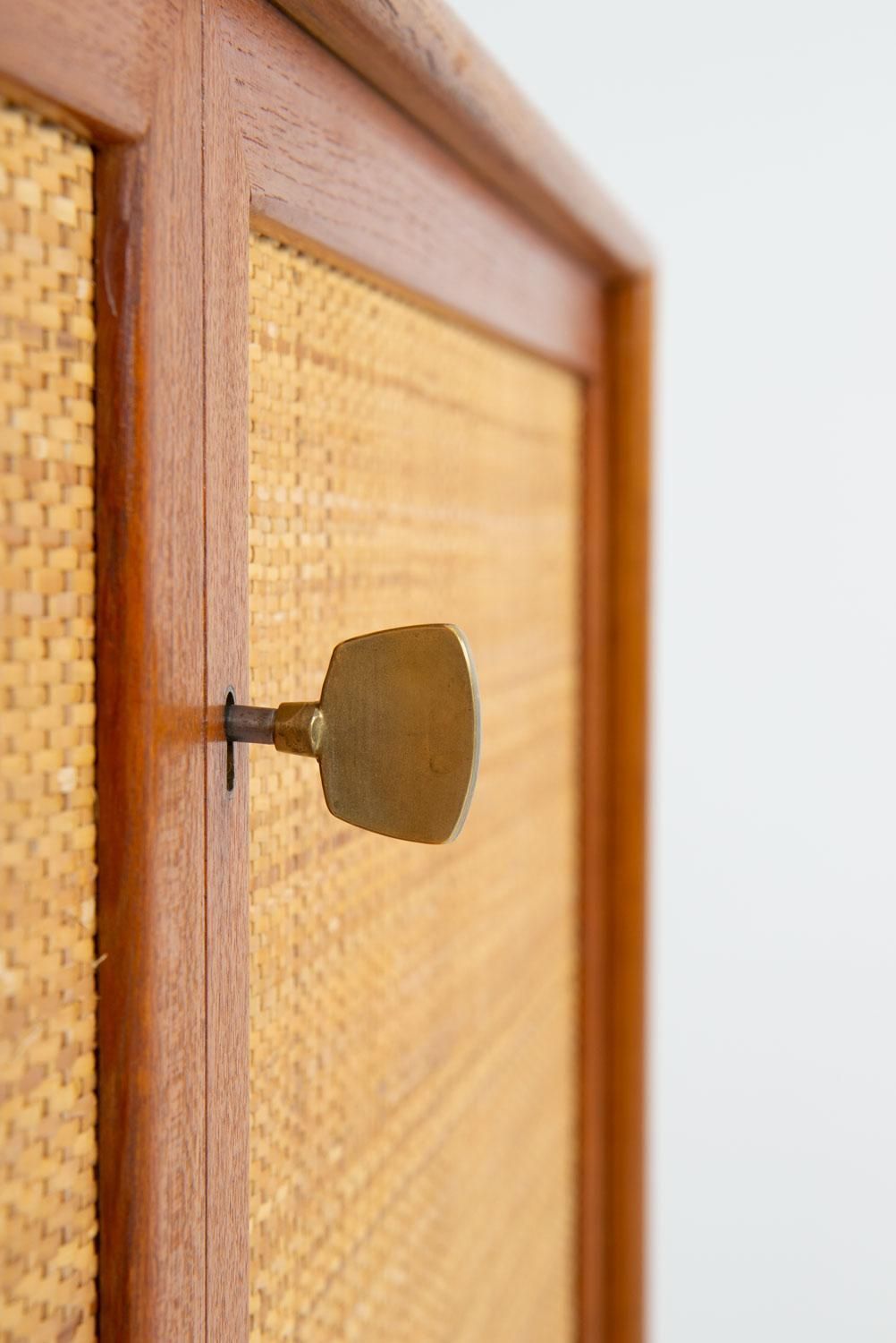Pair Of Mid Century Scandinavian Sideboards In Teak And Rattan By Alf Svensson photo vintage